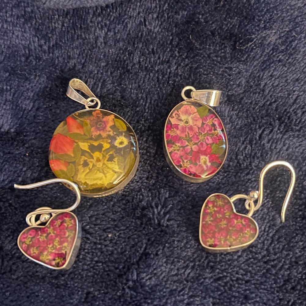 Flower Earrings and 2 Pendant-Sterling Silver